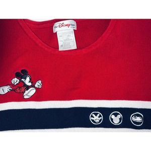 DISNEY STORE SWEATER STRIPED EMBROIDERED MICKEY MOUSE CREW NECK RIBBED RED XXL